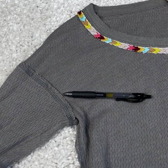 Free People Thermal Rainbow Stitched Henley Top Grey - Picture 6 of 13